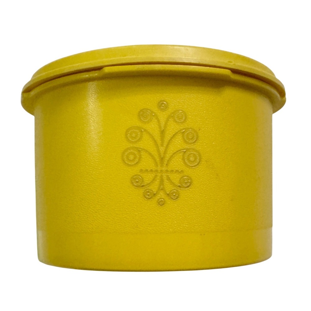 Tupperware Servalier Canister Small Yellow w/ Lid Floral Scroll Vintage 1297-13
